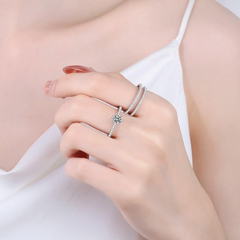 S925 Sterling Silver Three-Row Ring Synthetic Moissanite Ring fashion jewelry accessory woman girl promise ring-207(35%)