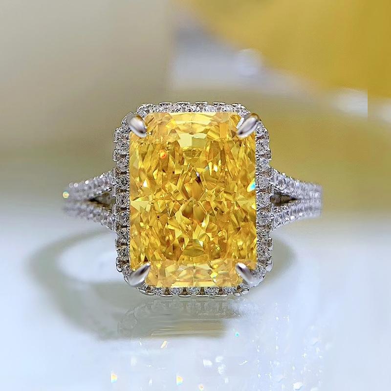 S925 Sterling Silver Ice Flower Cut Rectangular 8*11mm 8A Cubic Zirconia Ring Yellow/pink/white-139(45%)
