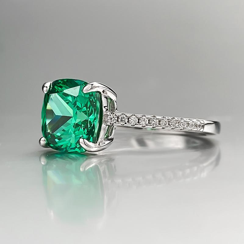 S925 Sterling Silver Green Fat Square 8*8mm 6A Cubic Zirconia Ring-141(45%)