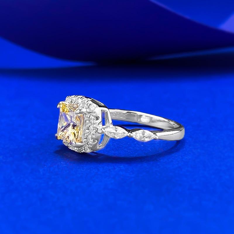 S925 Sterling Silver Princess Square Cut Yellow/Pink 6*6mm 6A Cubic Zirconia Ring-452(25%)