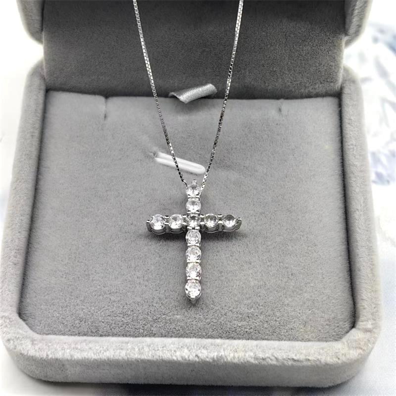 S925 Sterling Silver Zircon Cross Pendant/Super Shiny