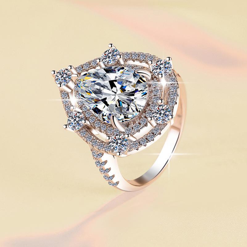 S925 Sterling Silver Water Drop Pear Shape Ring Synthetic Moissanite Ring 5 Carats-449(1%)