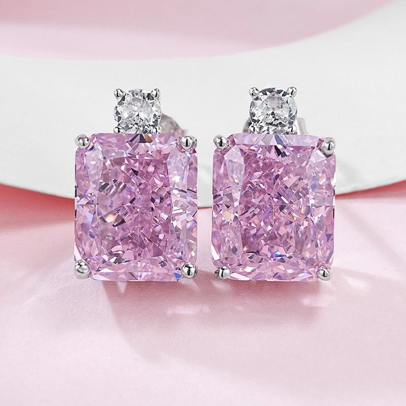 S925 Sterling Silver Ice Flower Cut Square Stud Earrings 10 * 12mm 8A Cubic Zirconia Stud Earrings Daily Life Earrings Springtok-615(35%)