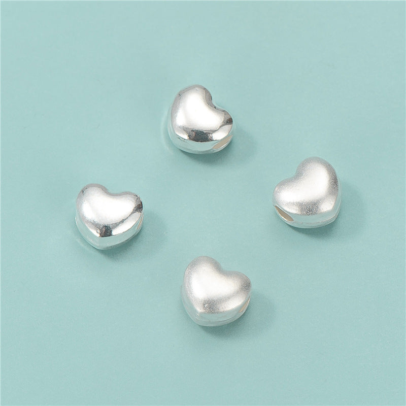 S925 Sterling Silver Matte Glossy Heart Spacer Beads Loose Beads Accessories Diy Beaded Weave Bracelet Ornament