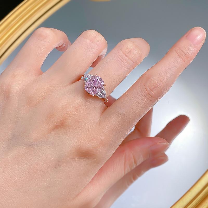 S925 Sterling Silver Pink Three Stones Square 8*10mm 6A Cubic Zirconia Ring-150(45%)