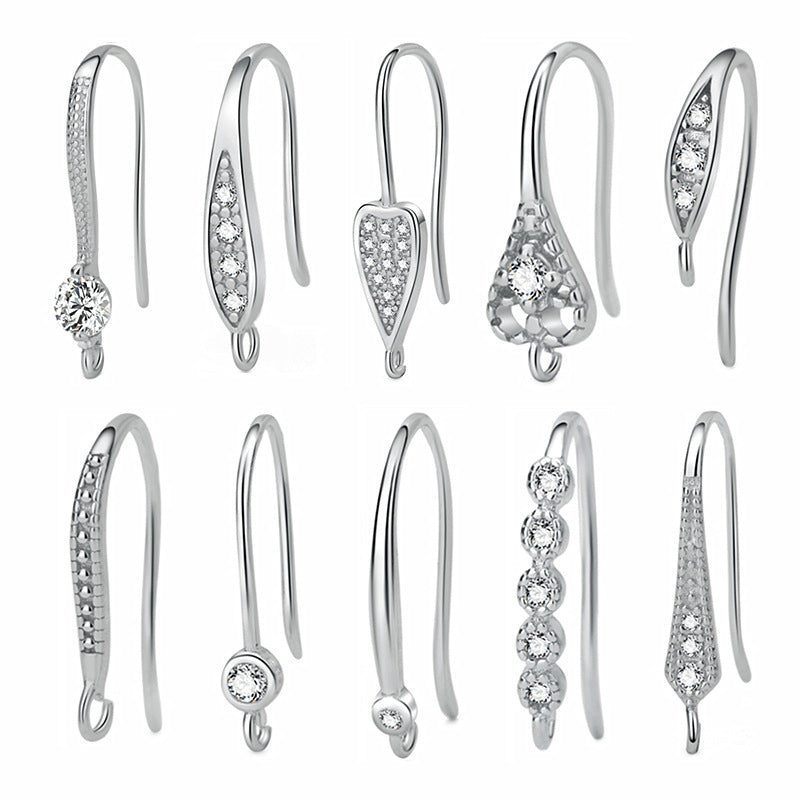 S925 sterling silver earhook, set with zircon, for jewelry DIY(A pair)