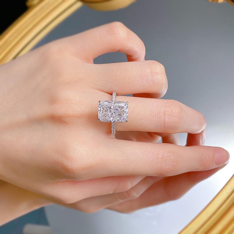 S925 Sterling Silver Ice Flower cut rectangular ring 9*13mm 8A cubic zirconia ring fashion jewelry accessory woman girl promise ring-155(35%)