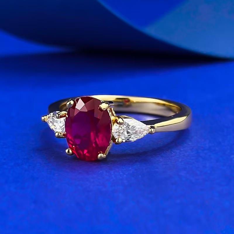 S925 Sterling Silver Oval Cut Ring Red/Blue 6*8mm 6A Cubic Zirconia Ring fashion jewelry accessory woman girl promise ring-271(35%)