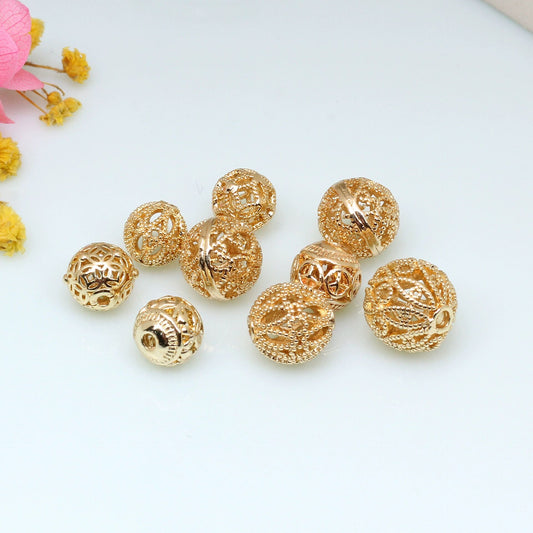 Copper Hollow Bead For Jewelry DIY，Covered by 14/18K Real Gold