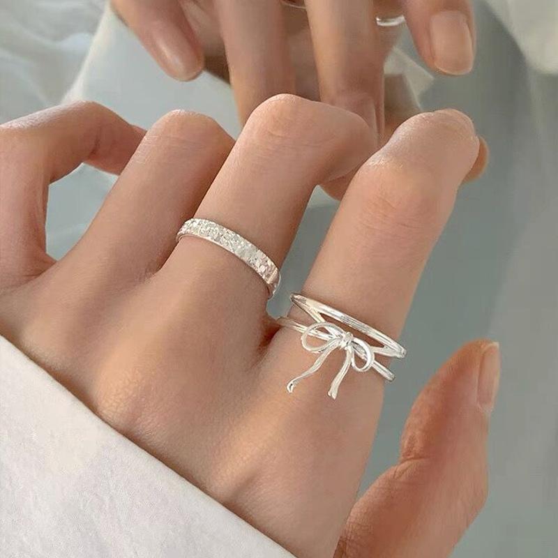 S925 Sterling Silver Simple Bowknot Ring for Women Open Ring -510(45%)
