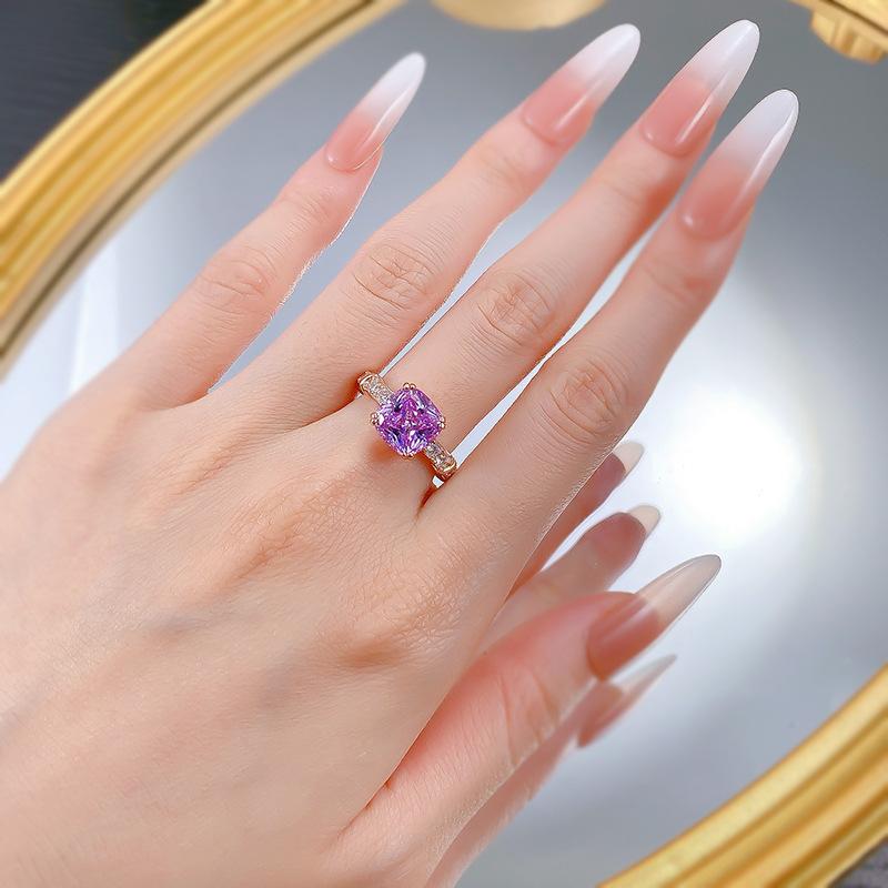 S925 Sterling Silver Purple Five-Flower Square Ring 9*9mm 6A Cubic Zirconia Ring-417(25%)