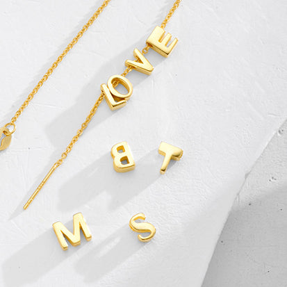 S925 Sterling Silver Little Letters & Love Hand Woven Bracelet/With Silver O-chain/18K Golden Plated Color