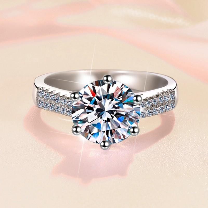 S925 Sterling Silver Six-claw Crown Ring Synthetic Moissanite Ring 3Carat-292(35%)