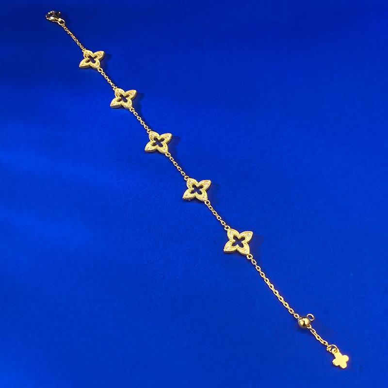 S925 Sterling Five-leaf Clover with Golden Trim Bracelet-309(45%)