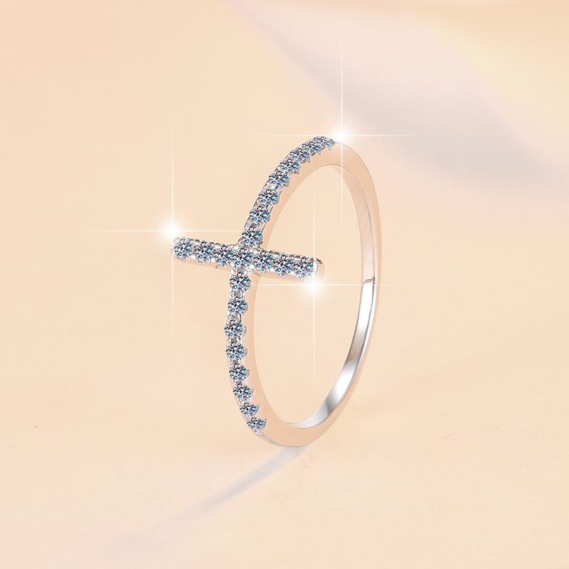925 Sterling Silver Cross Band Ring Synthetic Moissanite Ring fashion jewelry accessory woman girl promise ring-165(35%)