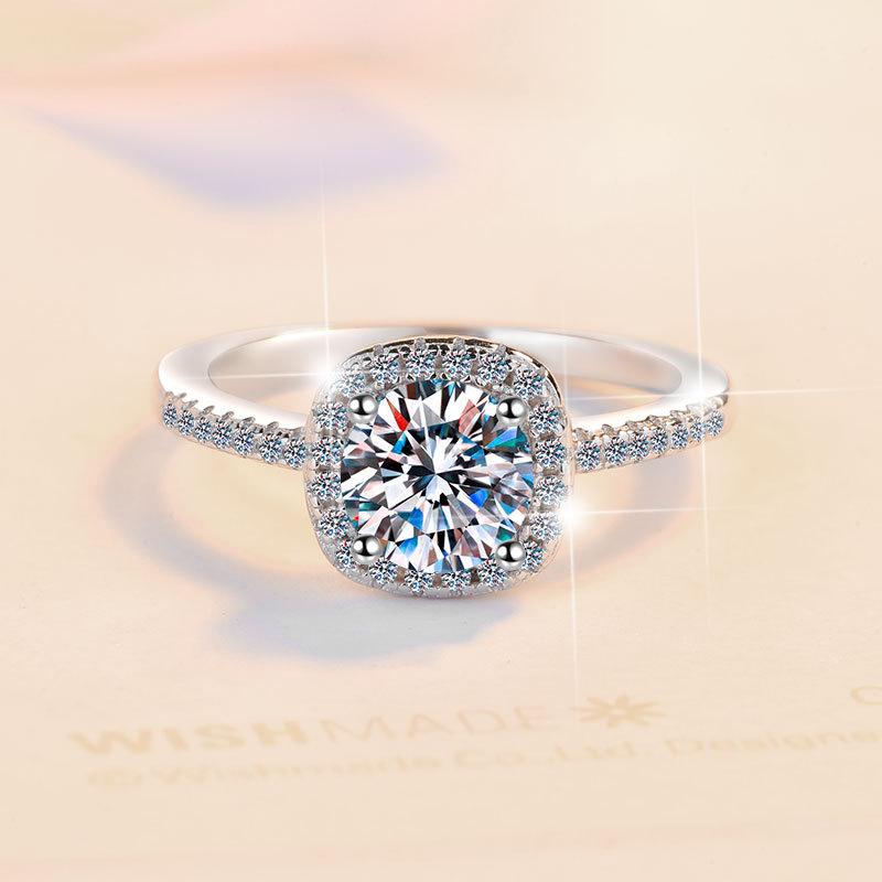 NO7-2. S925 Sterling Silver D Color Synthetic Moissanite Square Ring/1 Carat/2 Carat/ High Grade Synthetic Moissanite