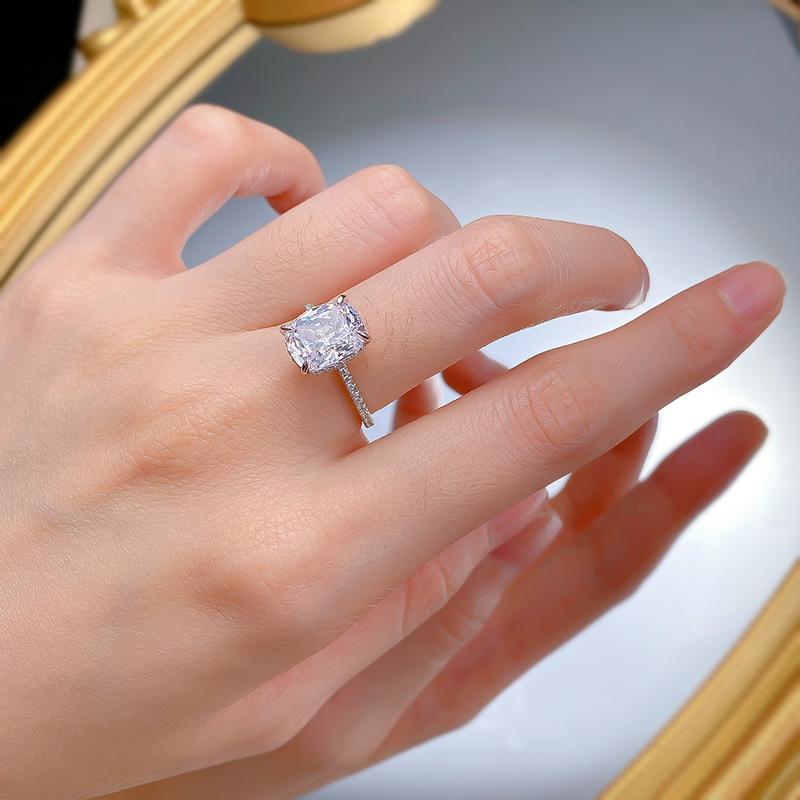 S925 Sterling Silver Ice Flower cut Cushion Ring 8*10mm 8A cubic zirconia ring fashion jewelry accessory woman girl promise ring Springtok-274(35%)