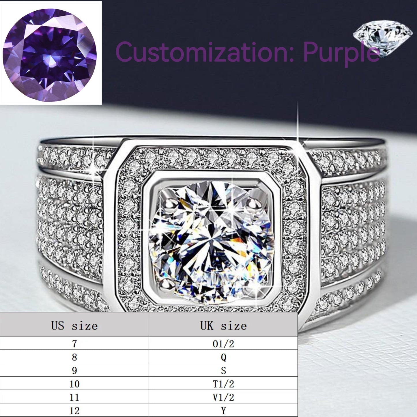 S925 Sterling Silver Big Starry Man's Ring Synthetic Moissanite Ring fashion jewelry accessory woman girl promise ring-202(35%)