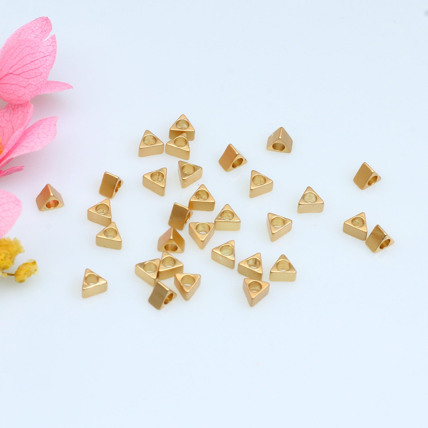 Triangular Copper Bead For Jewelry DIY，Covered by 14/18K Real Gold Or Silver，3mm