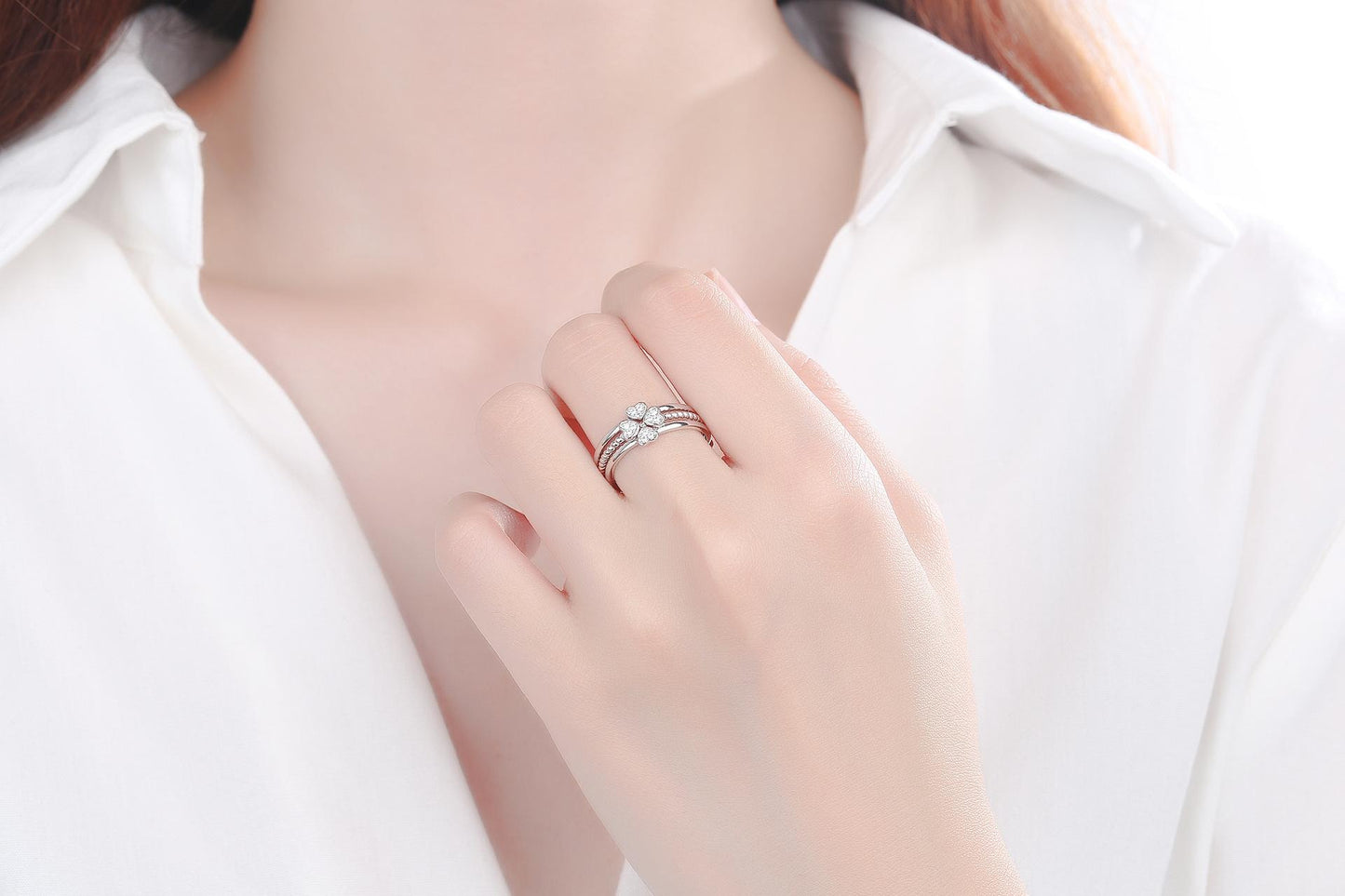 S925 Sterling Silver Four-leaf Clover Three-in-One  Adjustable Simple for Women Ring-632 leaf  ring(45%)