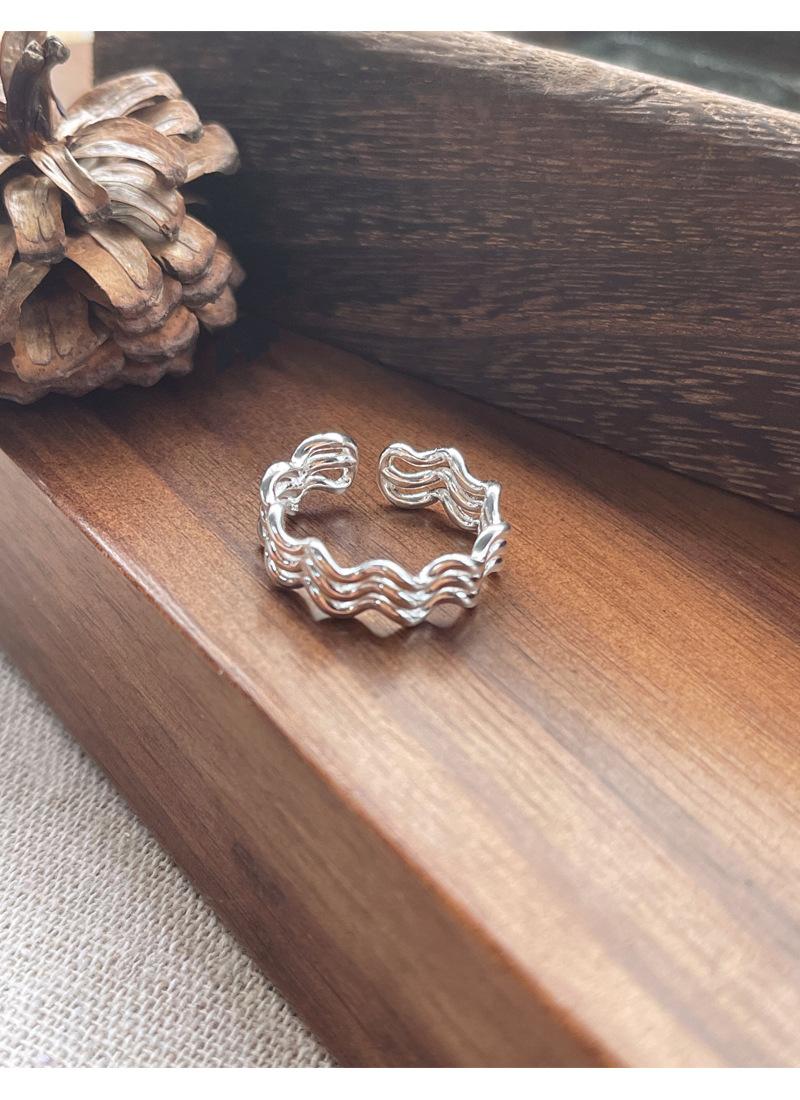 S925 Sterling Silver Three-Layer Wave Ring for Women Geometric Open Ring -532(45%)