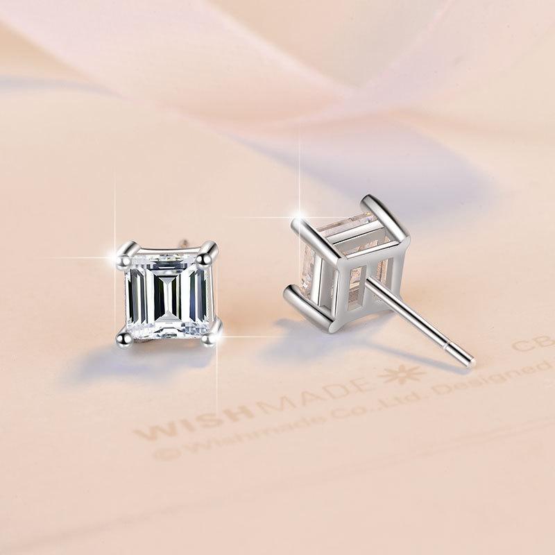 31. 925 Sterling Silver Princess Square Earrings Synthetic Moissanite Earrings