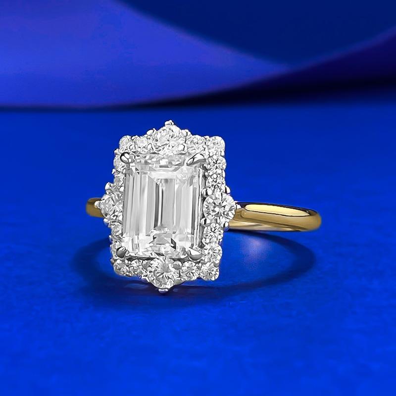 S925 Sterling Silver Rectangular Grandma Golden plated 6*8mm 6A Cubic Zirconia Ring-112(45%)