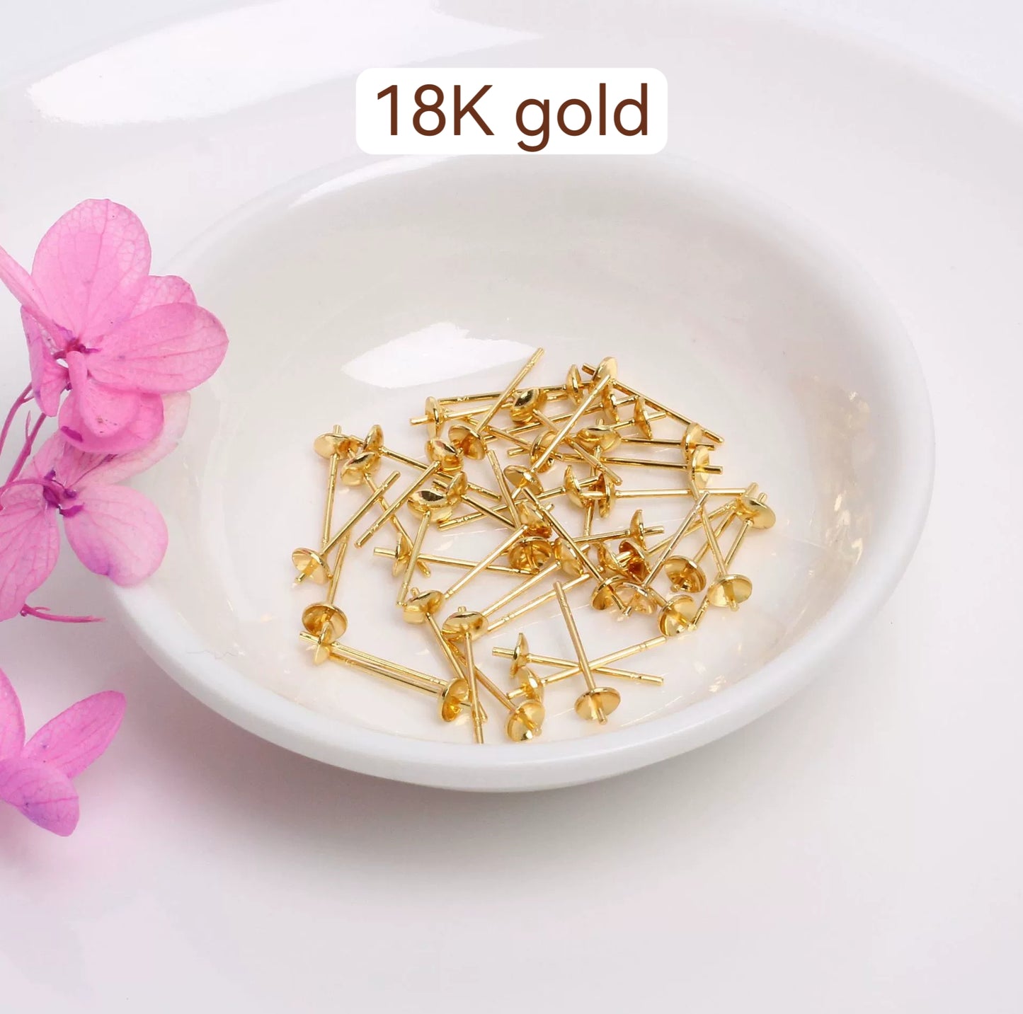 Bowl-shaped Empty Holder Of Ear Stud For Jewelry DIY，Covered By 14/18K Real Gold Or Silver