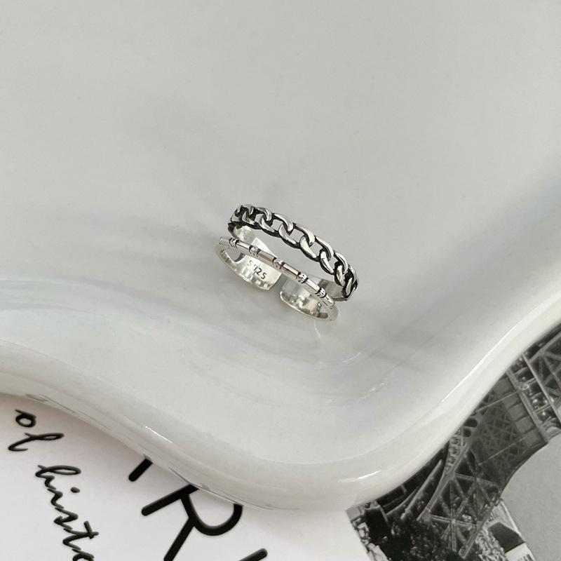 S925 Sterling Silver Vintage Double Layer Chain Ring for Women - 501(45%)