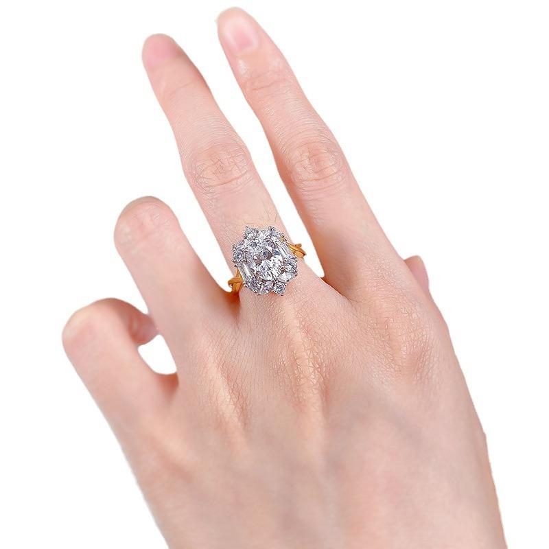 S925 Sterling Silver Pigeon Egg Oval Golden Plated 7*9mm 6A Cubic Zirconia Ring-111(45%)