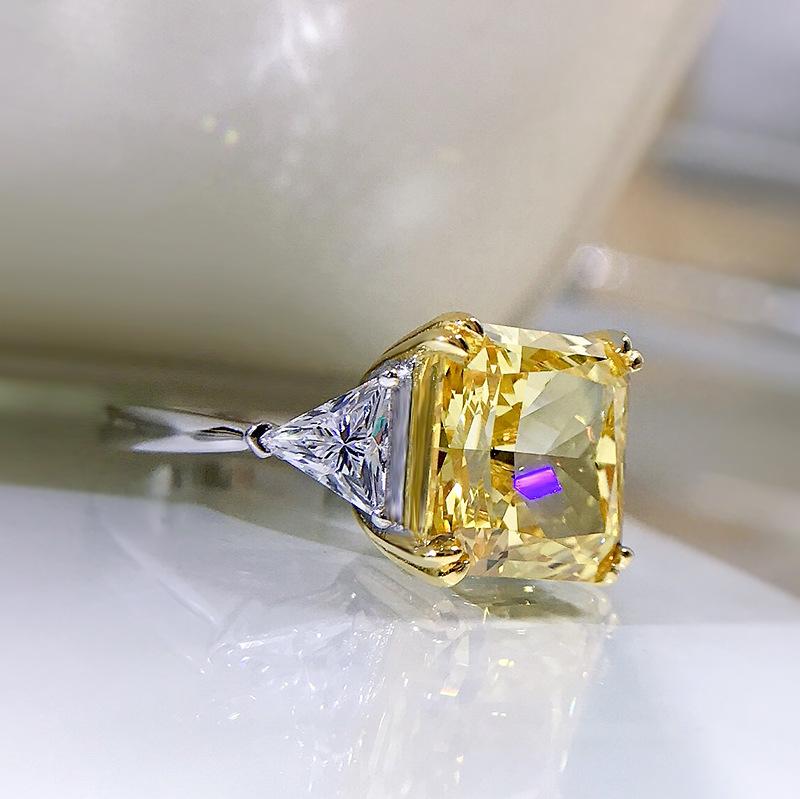S925 Sterling Silver Yellow Three stones Square 10*10mm 5Carats 8A Cubic Zirconia Ring-153(45%)