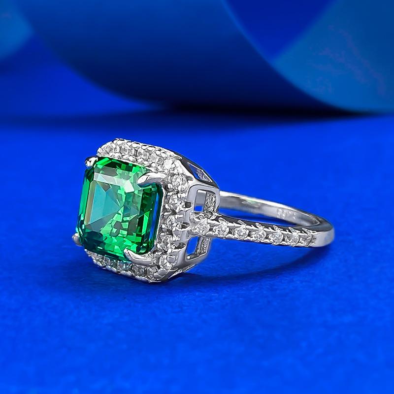 S925 Sterling Silver Green Asscher Cushion Square 8*8mm 6A Cubic Zirconia Ring-151(45%)