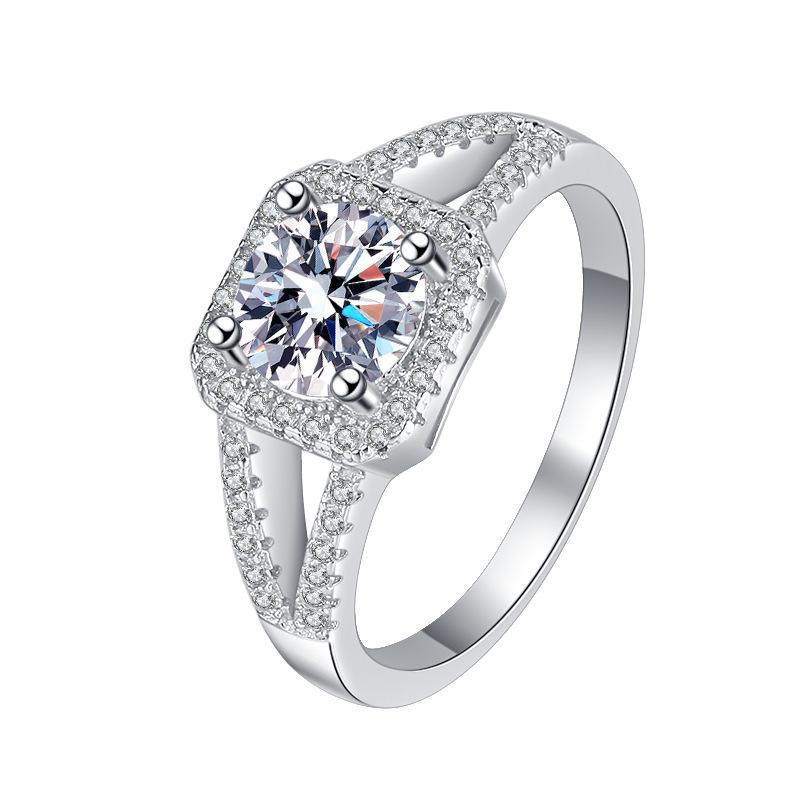 S925 Sterling Silver V-Shaped Cushion Square Ring Synthetic Moissanite Ring-335(35%)