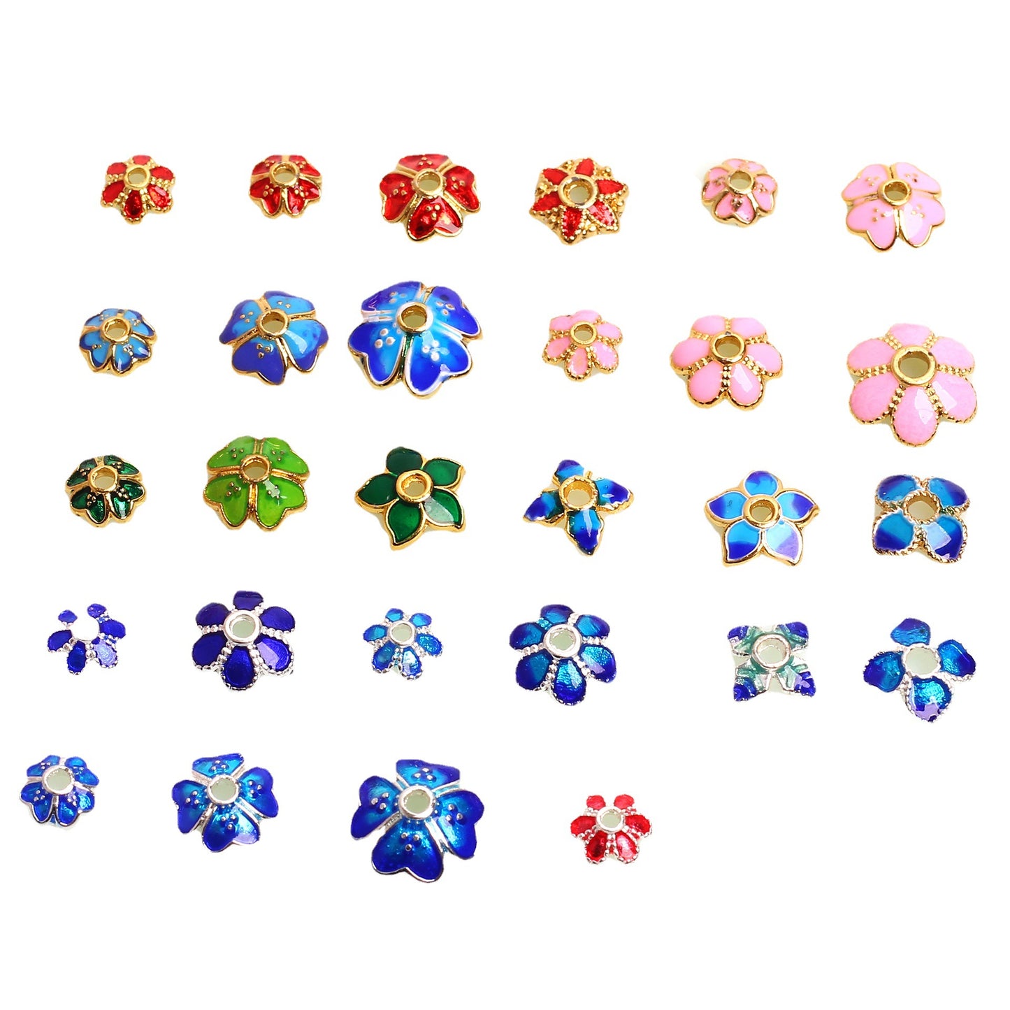 Enamel Blue Alloy Receptacle For Jewelry DIY，10 pcs, Covered By 14/18K Real Gold Or Silver