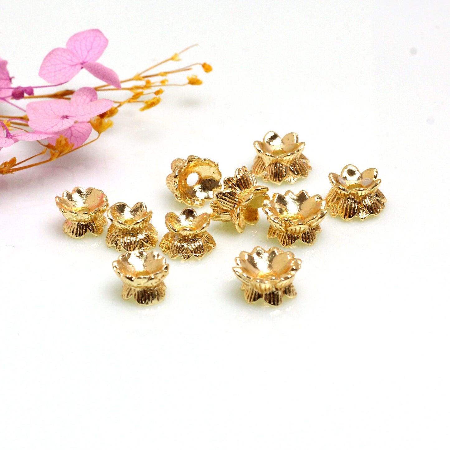 Lotus Shape Double Alloy Bead Holder For Jewelry DIY，Covered by 14/18K Real Gold Or Silver