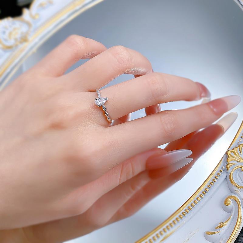 S925 Sterling Silver Mini Water Drop Ring 6A Cubic Zirconia Ring-162(35%)