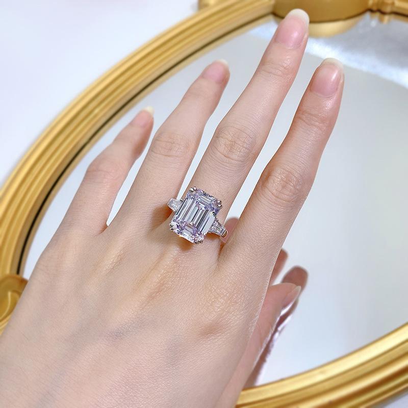 S925 Sterling Silver Asscher Cut High Carbon Ring 11*15mm 8A Cubic Zirconia Ring fashion jewelry accessory woman girl promise ring-240(35%)