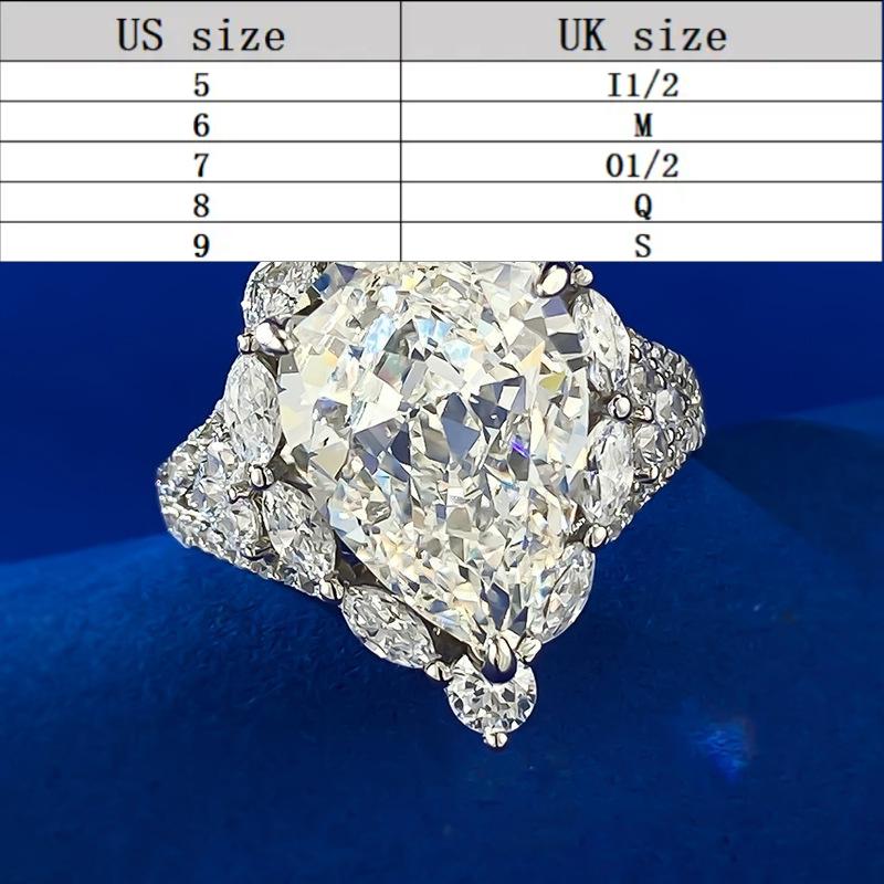 S925 Sterling Silver Ice Flower cut pear-shaped water drop ring 10*14mm 8A cubic zirconia ring fashion jewelry accessory woman Girl promise ring springt-359(35%)