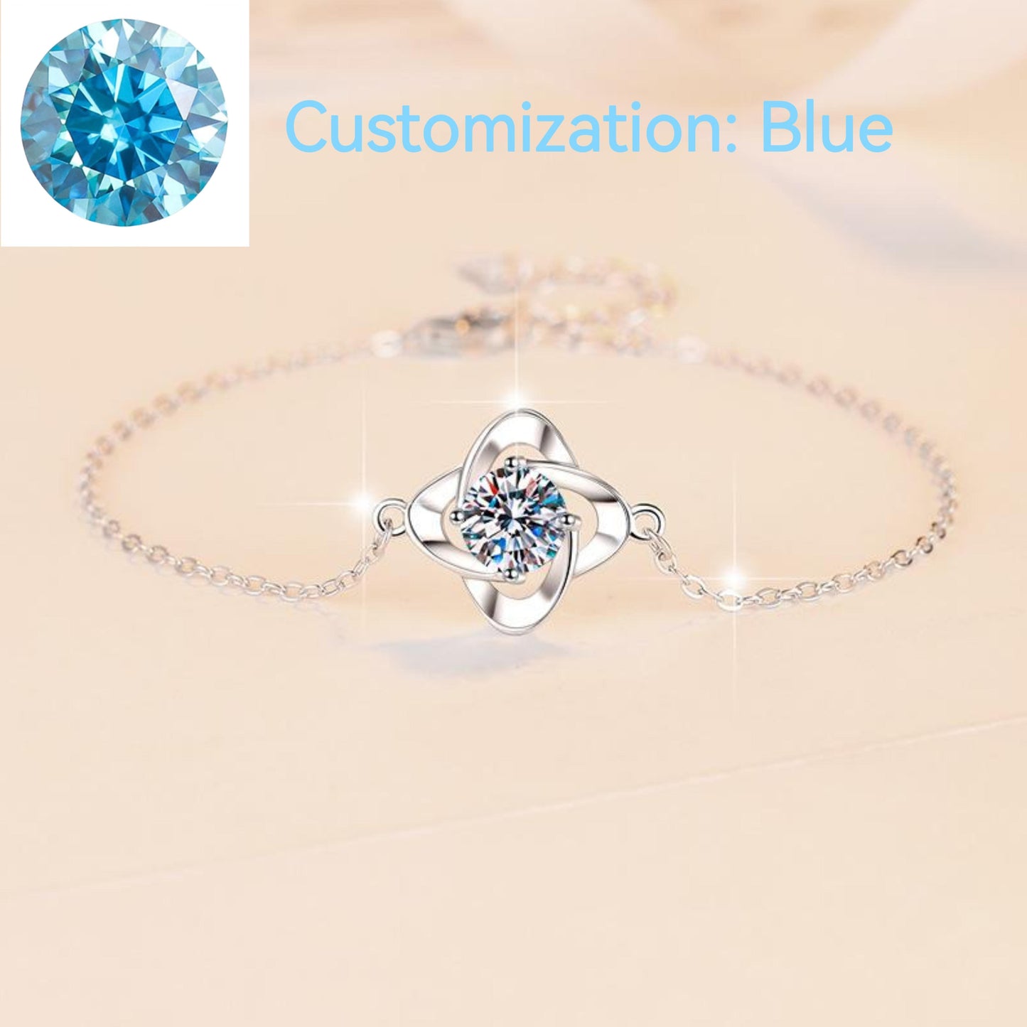 40. 925 Sterling Silver Four Petals Bracelet Synthetic Moissanite Bracelet