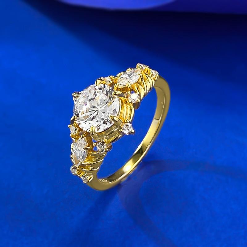 S925 Sterling Silver Horse Eye Golden Plated Oval 7*7mm 6A Cubic Zirconia Ring-440(25%)