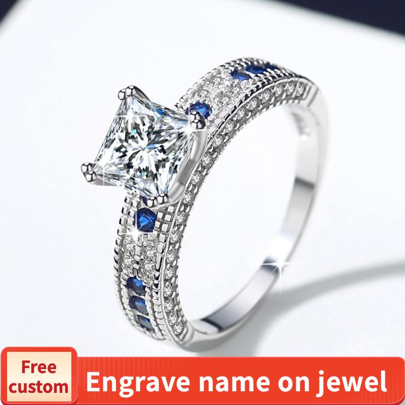 S925 Sterling Silver Engagement Square Ring Synthetic Moissanite Ring fashion jewelry accessory woman girl promise ring-176(35%)