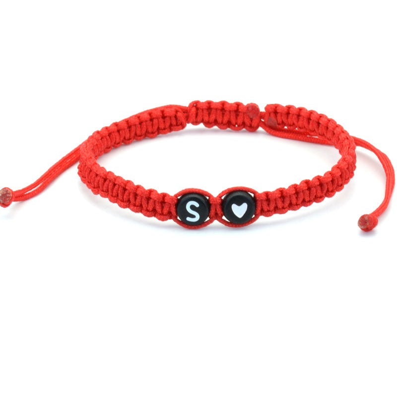 Simple Couple Bracelet with New 26 English Letters and Peach Heartded Red Rope Simple Couple Bracelet