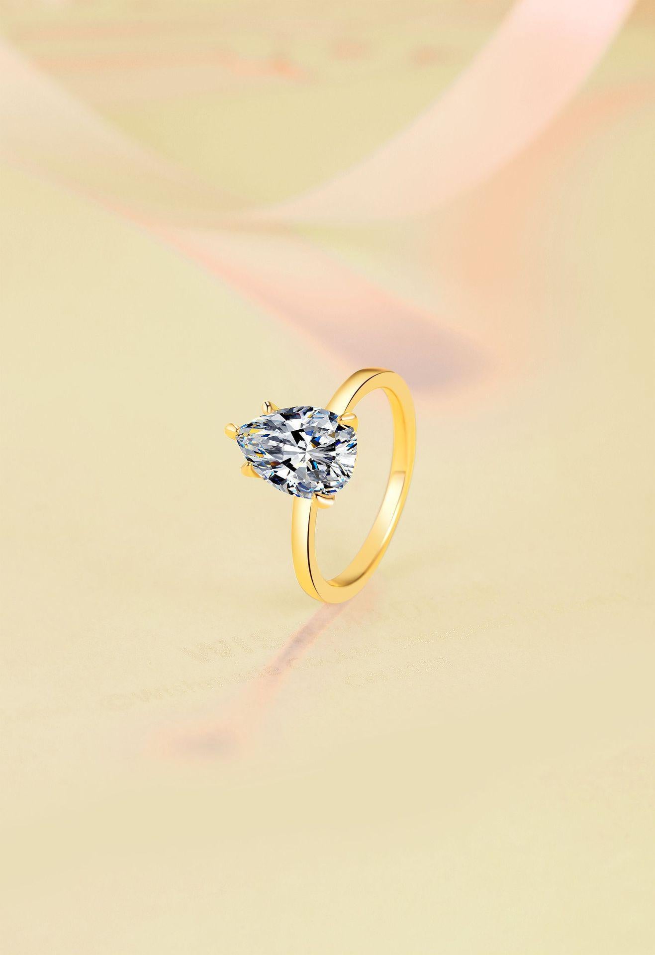 S925 Sterling Silver Water Drop Pear Shape Ring Synthetic Moissanite Ring 2 Carat-468 emerald  ring young  moissanite(25%)