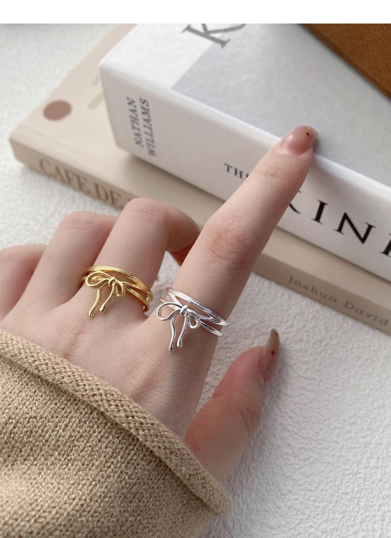 S925 Sterling Silver Simple Bowknot Ring for Women Open Ring -510(45%)