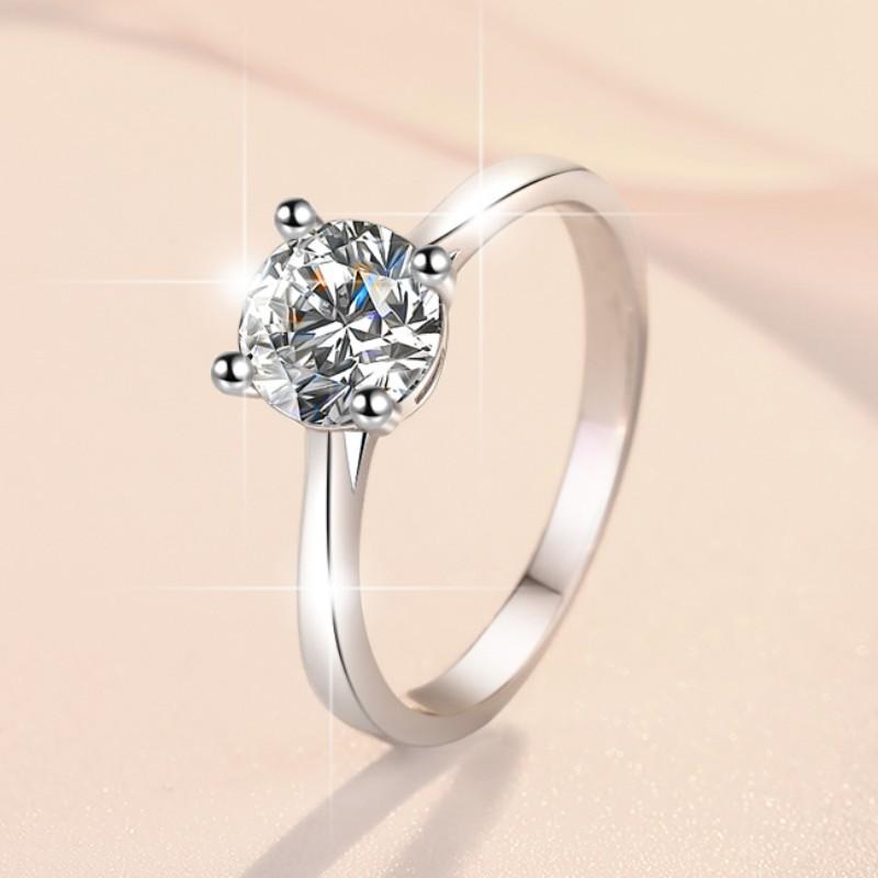 4. S925 Sterling Silver D Color Synthetic Moissanite Four-claw Ring/1 Carat/2 Carat/ High Grade Synthetic Moissanite