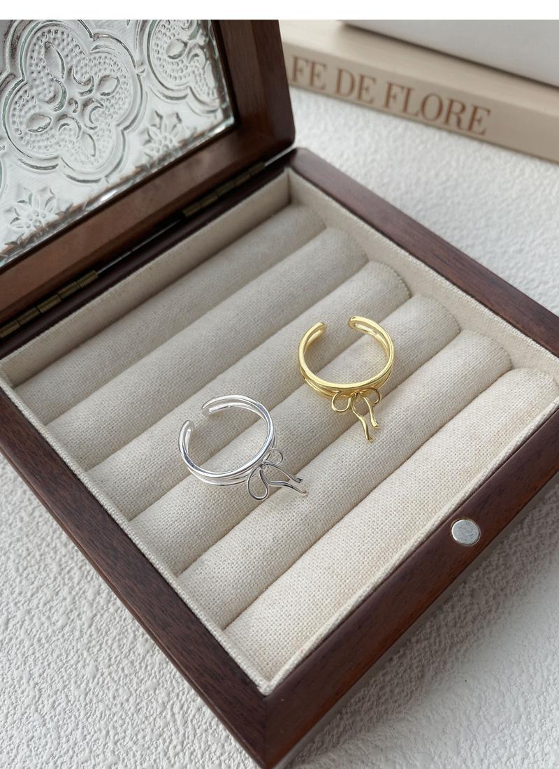 S925 Sterling Silver Simple Bowknot Ring for Women Open Ring -510(45%)