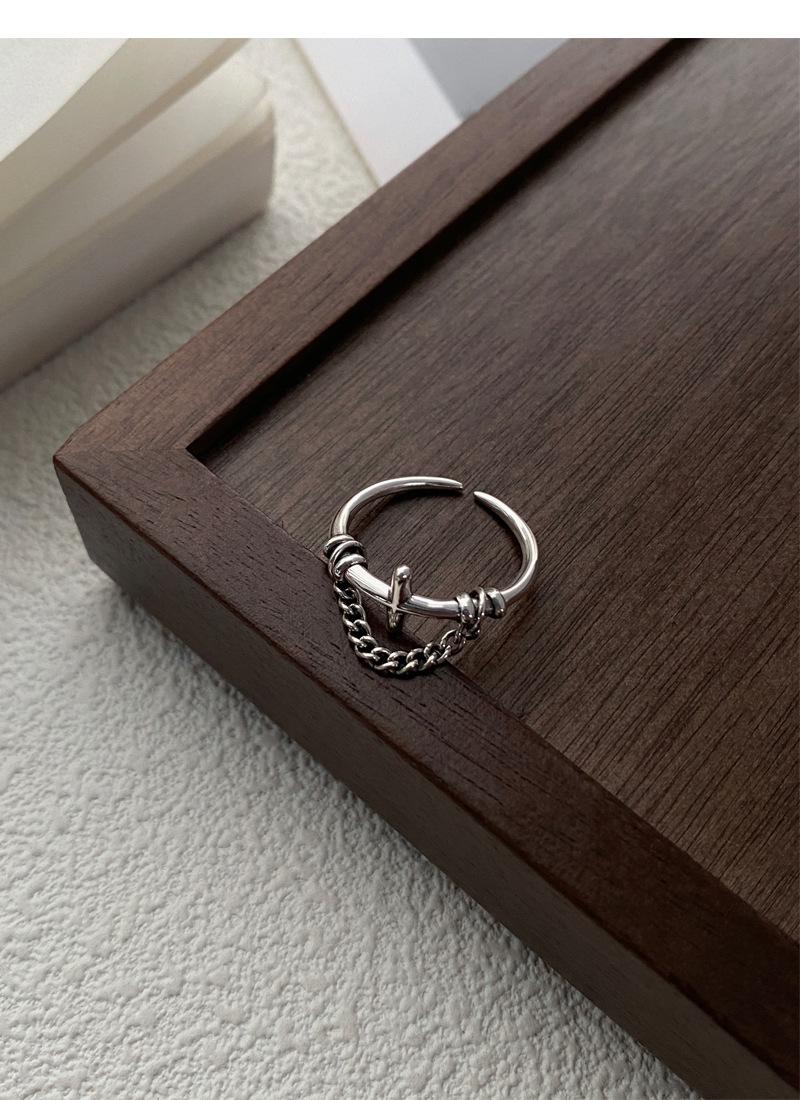 S925 Sterling Silver Vintage Chain Cross Silver Ring for Women - 505(45%)
