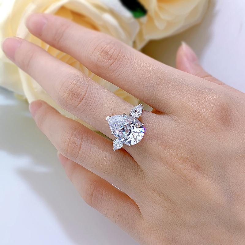 S925 Sterling Silver Water Drop Pear Shape 10*14 mm 8A Cubic Zirconia Ring-136(45%)