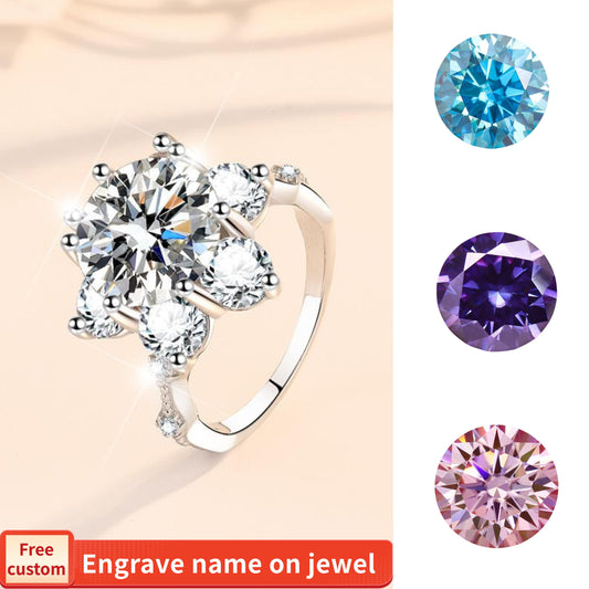 S925 Sterling Silver Synthetic Moissanite Ring Flower Ring fashion jewelry accessory woman girl promise ring-225(35%)