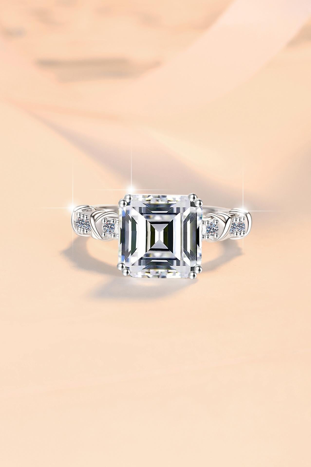 S925 Sterling Silver Four-claw Square Asscher Ring Synthetic Moissanite Ring 5Carat-465(1%)